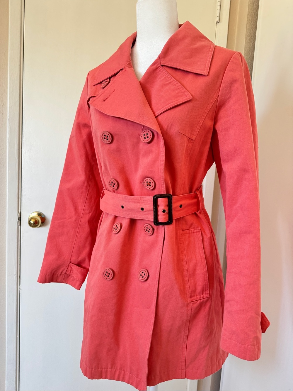 Merona Coral Double-Breasted Trench with Belt